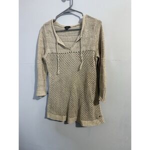 Eddie Bauer Women's Open Knit Popover Sweater Beige‎ Linen & Cotton NWOT Size M